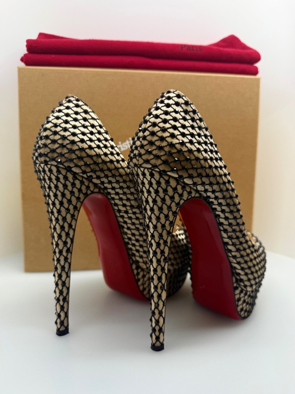Christian Louboutin Lady Peep Crepe Satin Lace 150MM Size 38